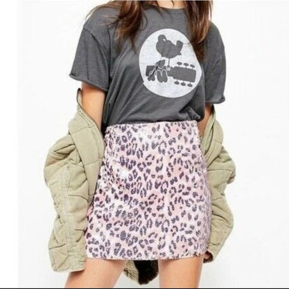 Free People Cheetah-Print Sequin Mini Skirt 0 NWT - Picture 3 of 6